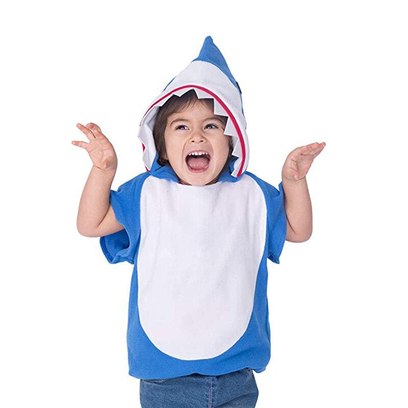 Fashion Kids Ocean Shark Jumpsuit Cosplay Shark Costume Stage Clothing Fancy Dress With Baby Cute Shark Bag Halloween Christmas Costume Prop