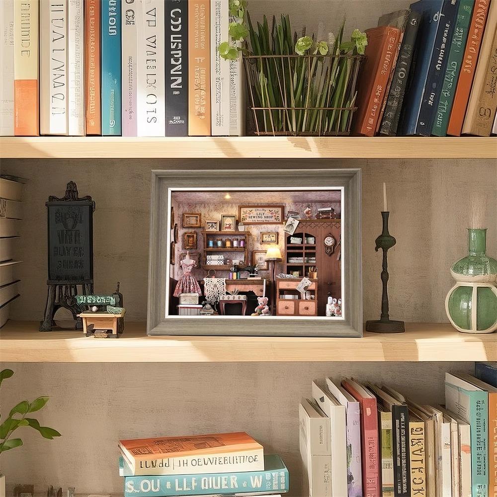 DIY Book Nook Kit - 3D Wooden Puzzle with LED Switch Control & Wall-Mountable Frame Dollhouse Gift (Lily Sewing Shop)