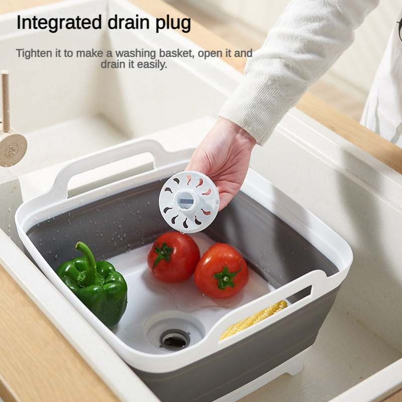 Foldable Washing Basin with Carry Handle 8.5L Dish Washing Tub with Drain Plug Space Saving Foldable Dish Tub Sink Dishpan