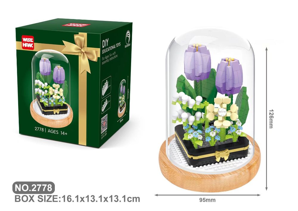 Nano Blocks Sunflower Tulip Daisy With LED Display Box Building Blocks Desktop Decor Creative Model Gifts Toys