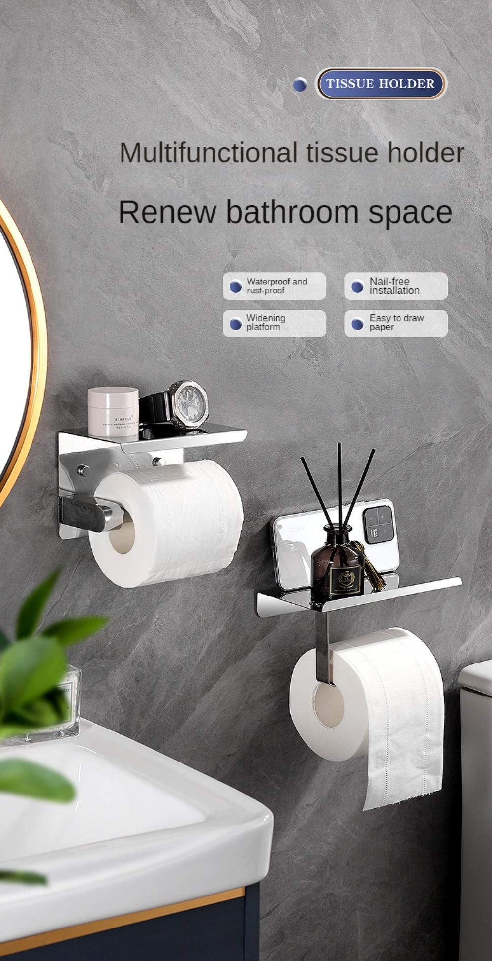 Toilet Paper Holder with Shelf Rustproof SUS304 Matte Toilet Paper Holder Wall Mount, Toilet Paper Roll Holder