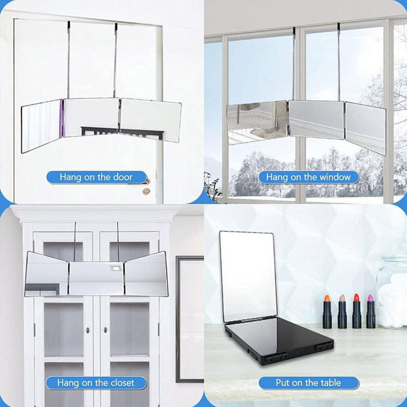3 Way Mirror for Hair Cutting with Lights, 360 Trifold LED Lights Rechargeable Mirror for Hair Coloring, Braiding, DIY Haircut