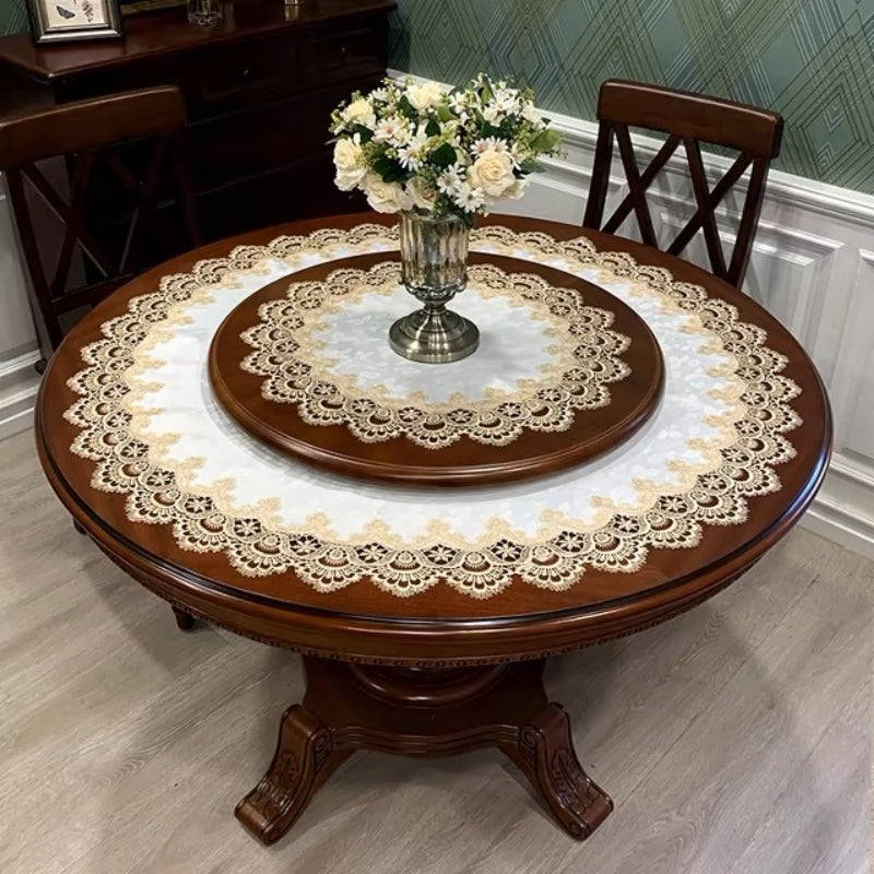 Round Fabric Lace Table Mat White European Style Tablecloth Elegant Dining Placemat Decorative Cover for Home Restaurant Wedding Party