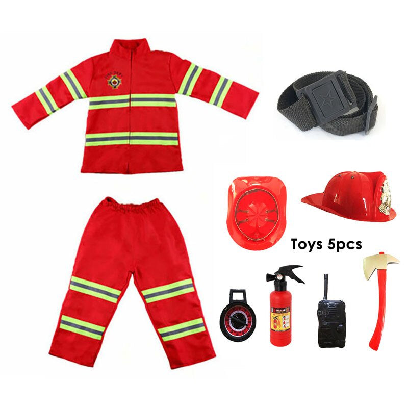 Boys Firefighter Cosplay Carnival Party Halloween School Performance Uniform Costume Jobs Role-play Fireman Fancy Toys