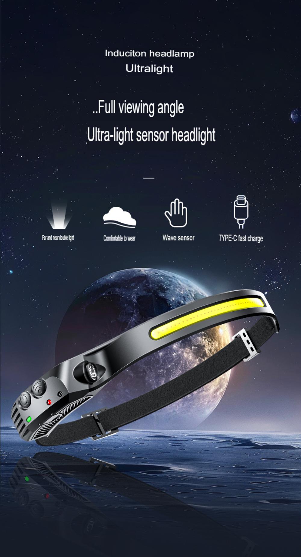 COB Headlight USB Rechargeable Head Lamp Super Bright Red Yellow White Light Multifunction Work Inspection Light