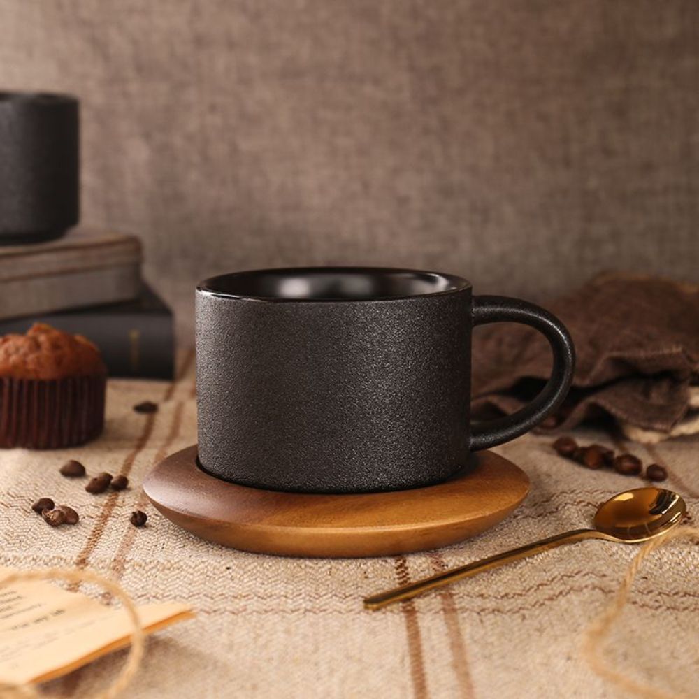 European Style Ceramic Coffee Cup Dish Black Matte Mug Gift For Family And Friends Ceramic Minimalist