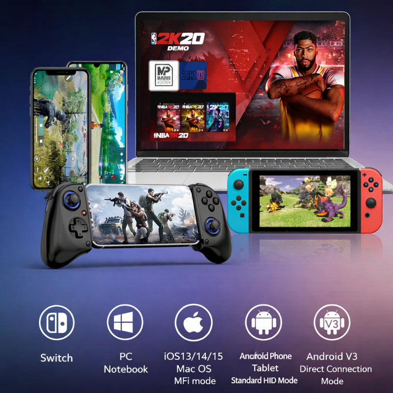 D11 Phone & Tablet Game Controller – Adjustable Stretch Grip Compatible with PC, Nintendo Switch, PS3, PS4