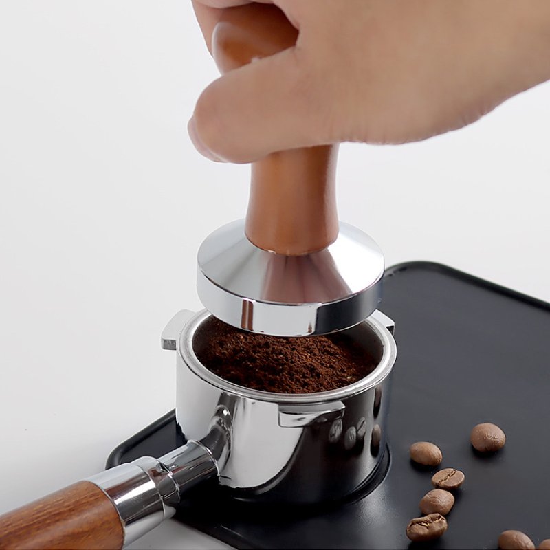 51mm Wooden Handle Coffee Tamper Grinder Handmade Powder Compactor Solid Stainless Steel Italian Coffee Powder Hammer Tableware Cloth Powder Device Red Precious Treasure Handle