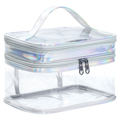 Portable Clear Makeup Bag 2 Layers Zipper Cosmetics Bags Transparent Travel Storage Pouch PVC Toiletry Organizers