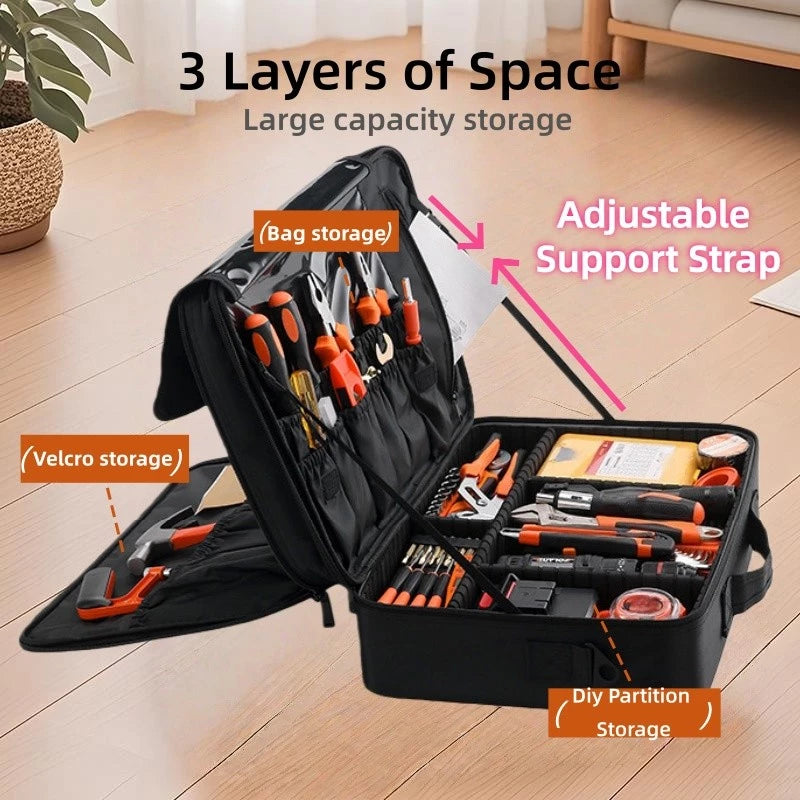 Waterproof Tool Box Handbag Adjustable Partition Instrument Electrician Work Storage Cosmetic Bag