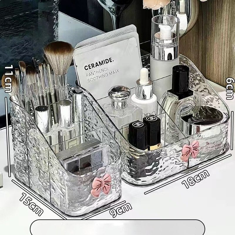 Water Ripple Transparent Partition Makeup Organizer Desktop Lipstick Organizer Box Pen Holder Makeup Brush Storage Box Acrylic Transparent Plastic Box