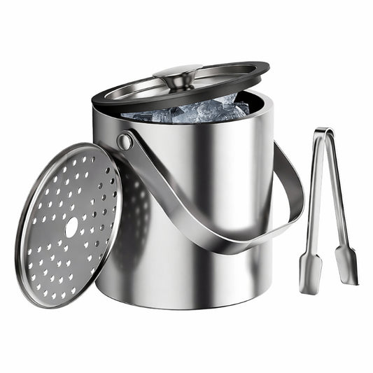 3.0L Stainless Steel Ice Bucket with Lid, Strainer & Tong – Double Wall Insulated Ice Container for Wine, Beer, Parties & Bar Use