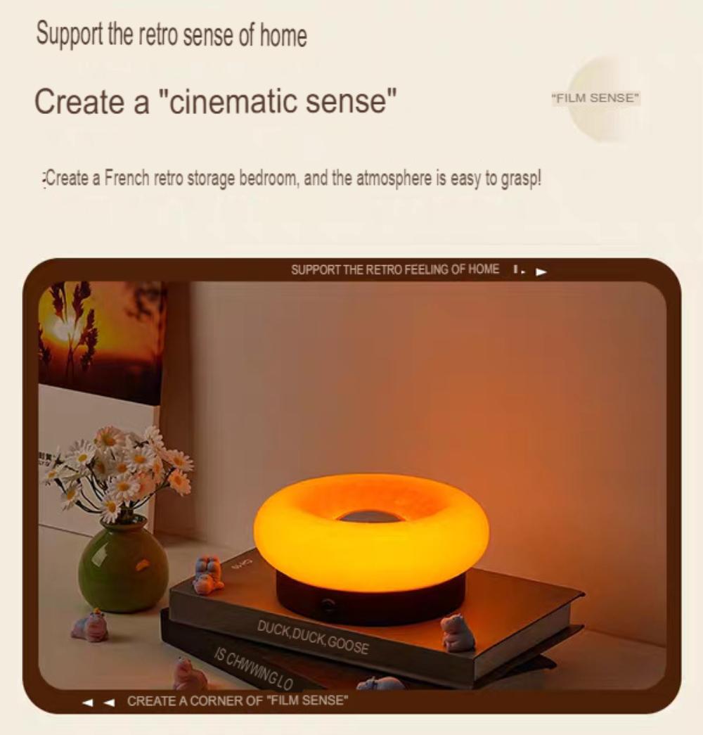 Internet Celebrity Ins Donut Touch Table Lamp Bauhaus Design Bedroom Bedside Ambience Light Solid Wood Charging Lamp