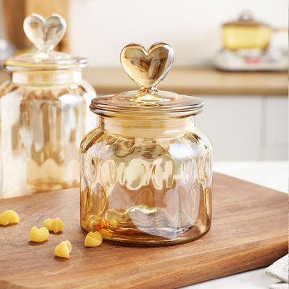 Glass Airtight Jar Creative Love Storage Transparent Amber High-Value Snacks Candy Bottle Home Life Household Daily Use