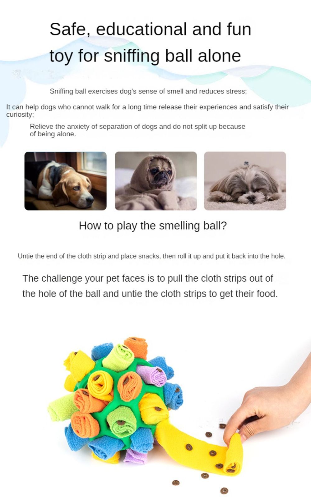 Interactive Pet Snuffle Ball Dog Toy Encourage Natural Foraging Skills Slow Food Training Bite Resistant Puppy Playing