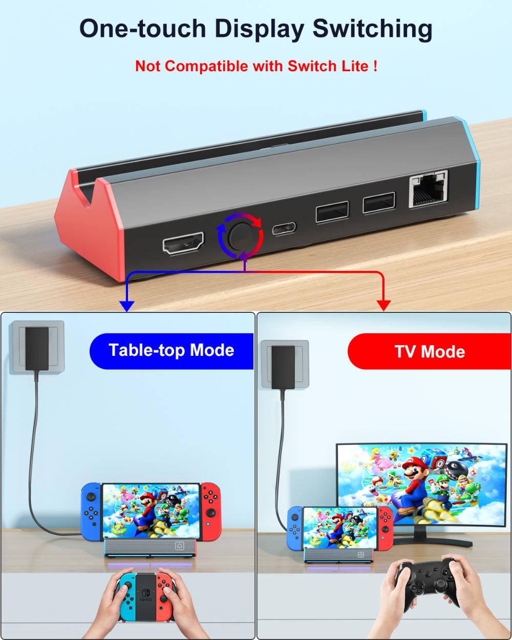TV Docking Station for Switch/ Switch OLED/ Switch 2, Portable Charging Dock Station Base Multi-Port