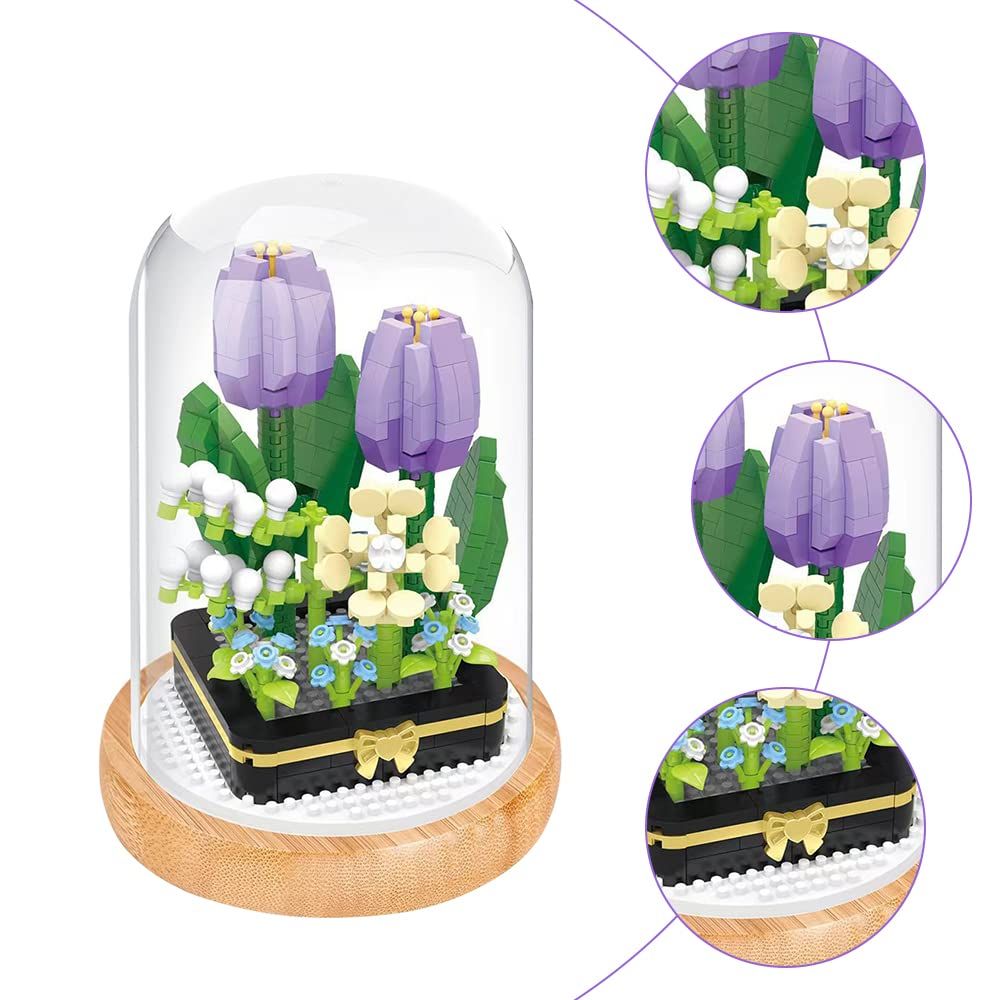 Nano Blocks Sunflower Tulip Daisy With LED Display Box Building Blocks Desktop Decor Creative Model Gifts Toys