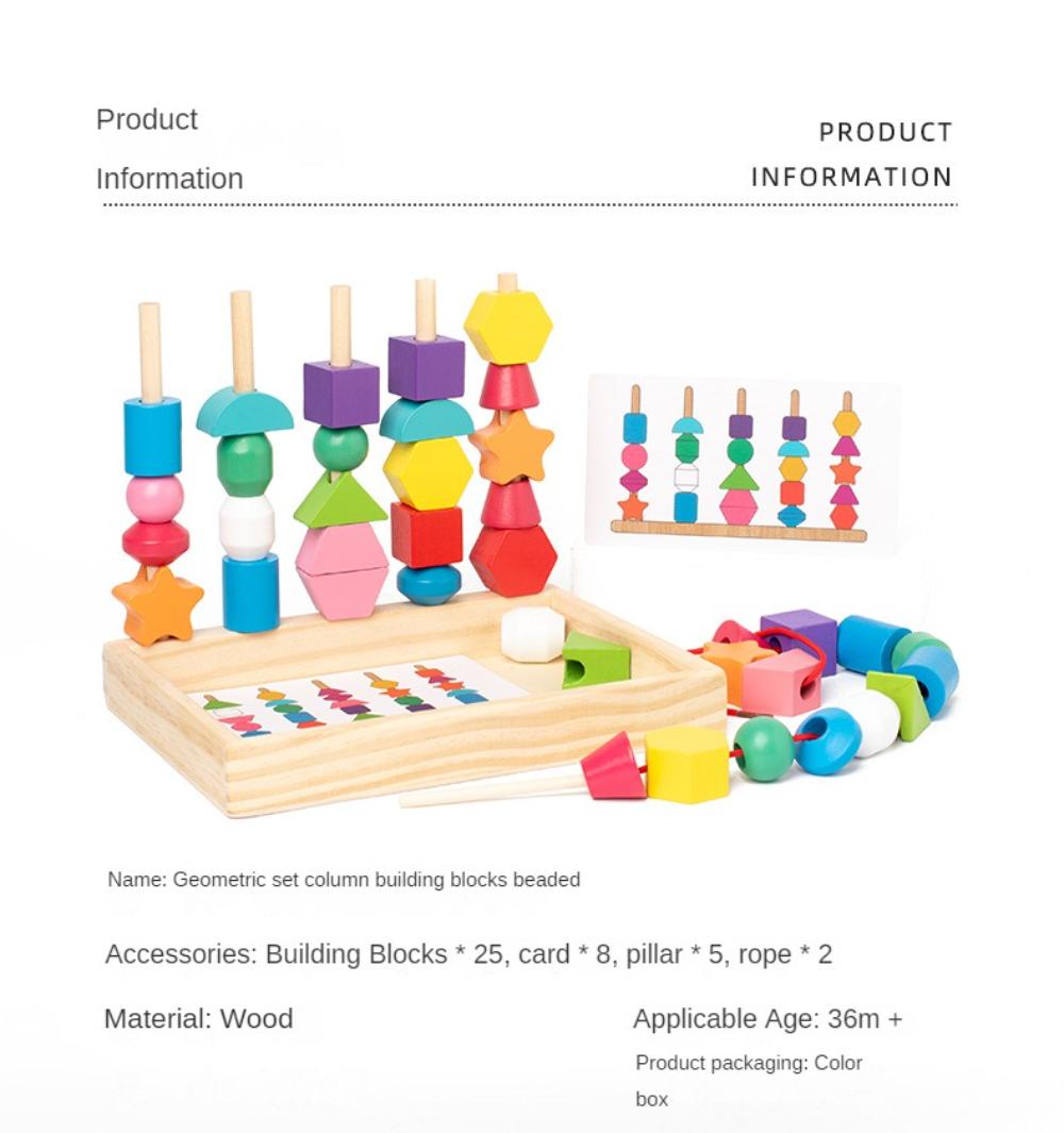 Montessori Toys Bead Sequencing Set, Treeyear Wooden Lacing Beads & Matching Shapes Colors Stacking Toy, Toddlers