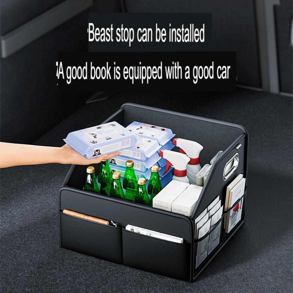 Car Trunk Leather Storage Box Rear Trunk Multipurpose Organizer Car Boot Foldable Box Car Accessories