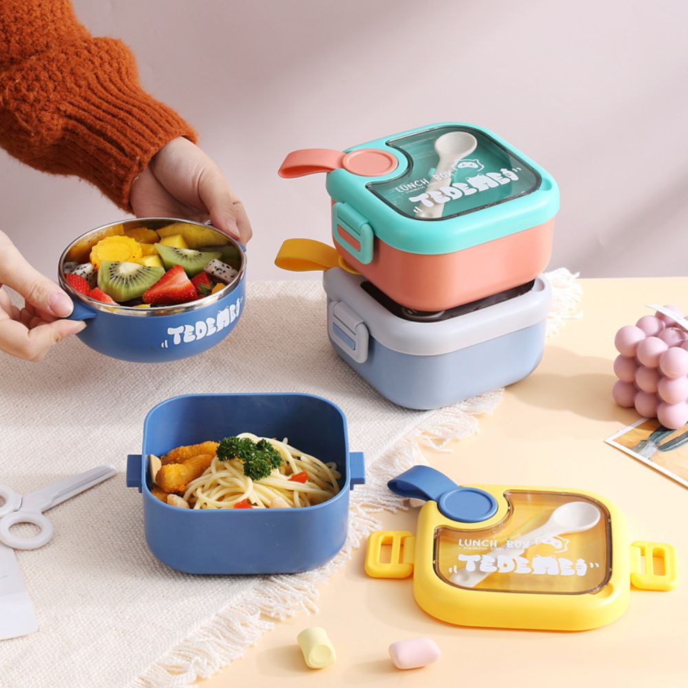 PORTABLE BABY CUTE LUNCH BOX STAINLESS STEEL PP KID BABY FOOD CONTAINER BABY TRAVEL TABLEWARE