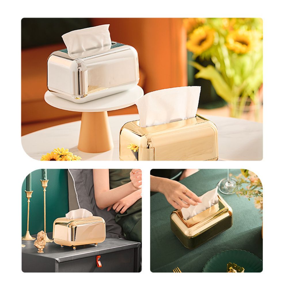 Luxurious Elegant Metallic Gold Silver Tissue Box Tabletop Napkin Holder For Home And Office Convenient Usage Organizer