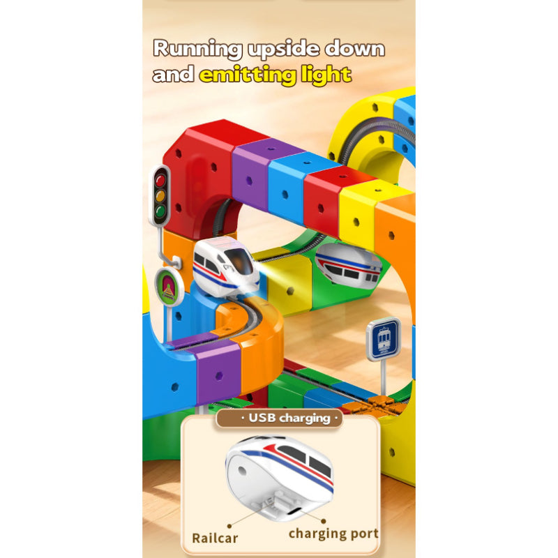 Electric Train Toy Set, Magic Track Cube 123 Particles Assembly, Electric Train DIY, Children's Toys, Suitable for 3-8 Years Old Boys Girls