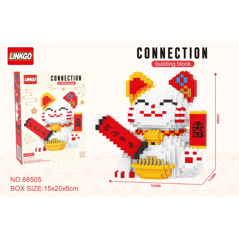 DIY Fortune Cat Lucky Cat Building Blocks Nano block Cartoon Toys Lucky Cat Building Blocks Birthday Gift Toy Linkgo Maneki-neko Lucky Cat Adult Educational Children Toy Model Ornament