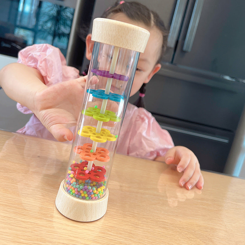 Wooden Rainbow Rainmaker Toy Rhythm Instrument and Rattle for Babies Helps Hand-Eye Coordination and Developing Sensory Skills