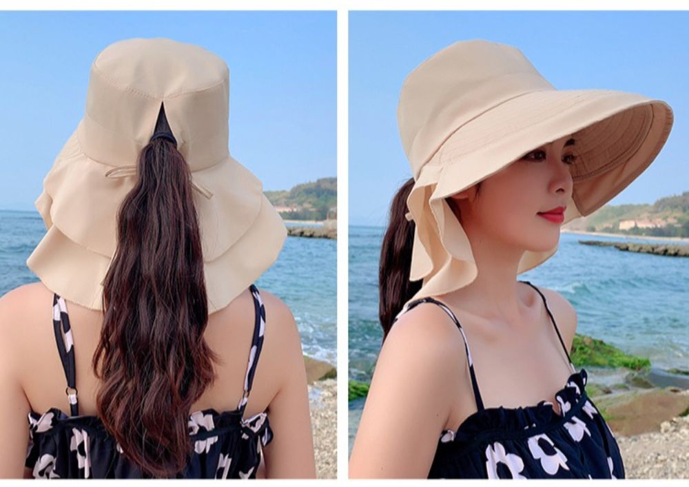 Crosail Women Bucket Summer Neck Protection Sun Hat Travel Broadside Outdoor Hat Wind proof Cotton Sun Hat