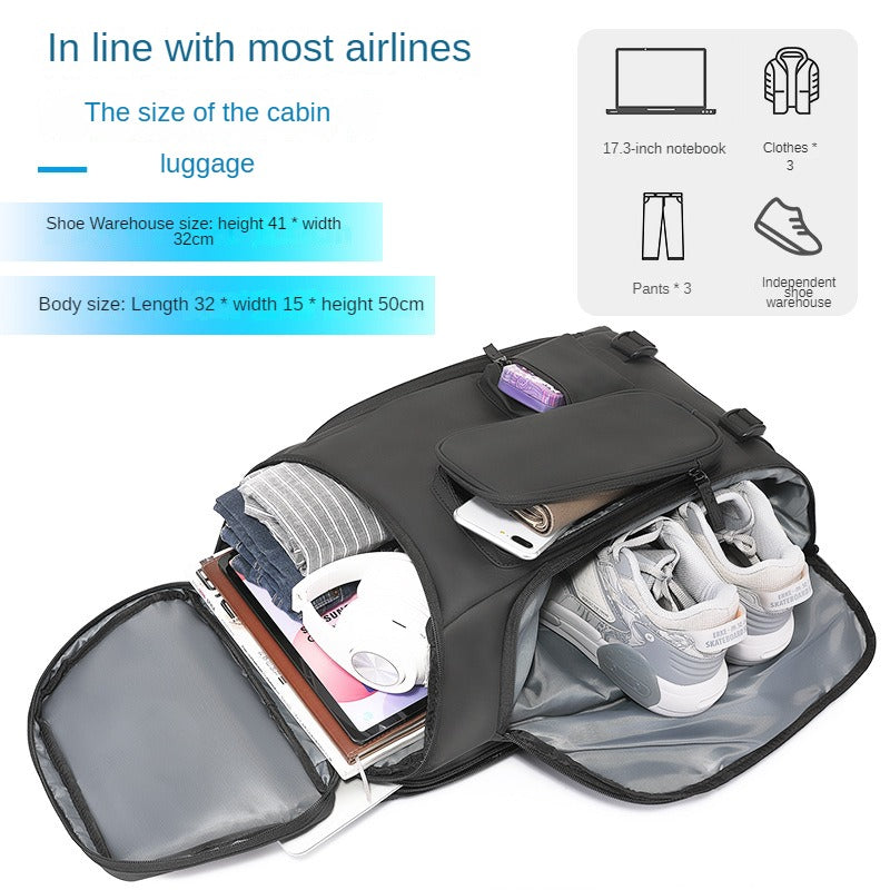 Travel Backpack Men 17.3-inch Laptop Backpack Multifunctional Fitness Sports Backpack Badminton Racket Bag Waterproof Large-Capacity College Student School Bag with Shoe Warehouse
