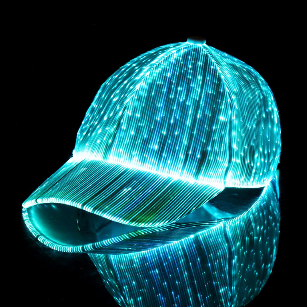 LED Glowing Hat Fiber Optic Light Emitting Baseball Cap RGB 7 Color Flashing Night Light Built-in Battery Concert Neon