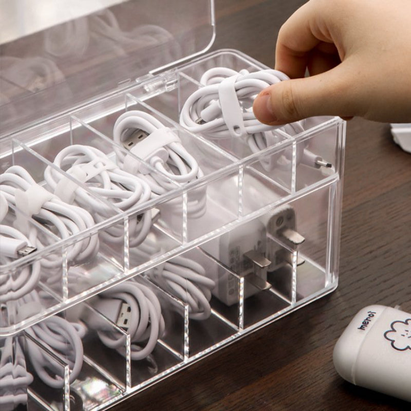 Desktop Double Layer Cable Organizer Data Charging Cable Earphone Storage Box Transparent Multifunctional Drawer Cable Storage Box