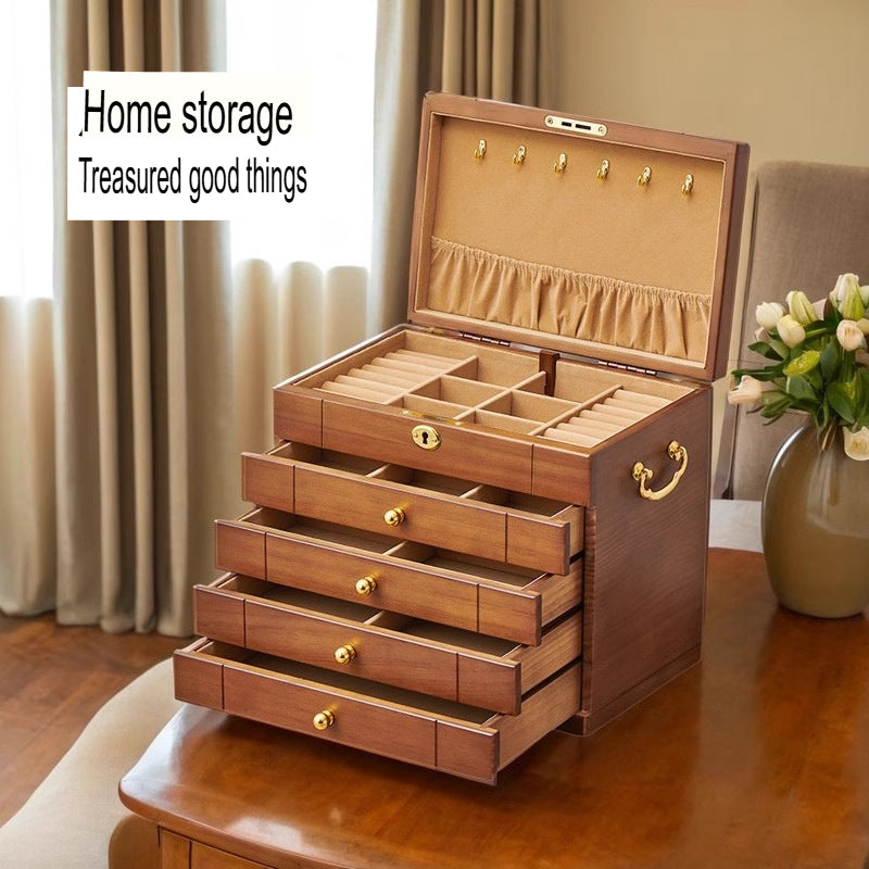 Solid Wood Jewelry Box Large Capacity Multi-Functional Jewellery Organizer with Drawers for Rings, Earrings & Accessories