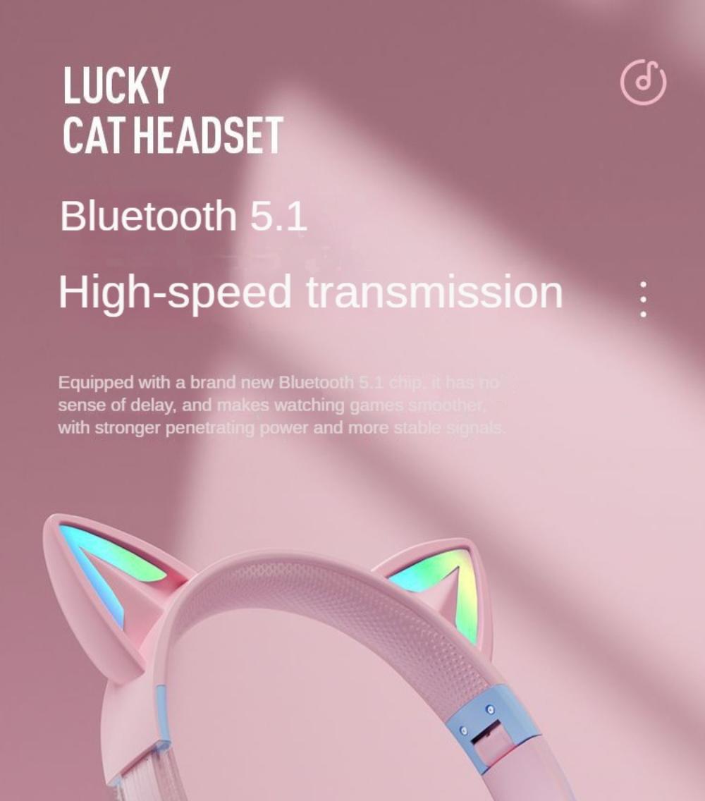 Cat's Ears Headset RGB Light Smile Face TWS Headset Gradient New Headphone Pink Little Girl Earphone