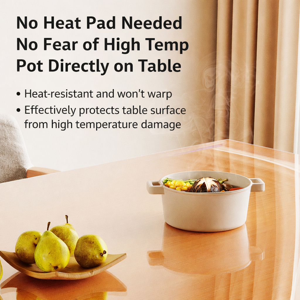 Transparent Round Table Cover PVC Waterproof Table Protector Clear Plastic Round Table Mat Anti-Slip Heat Resistant Desk Cover for Dining Table