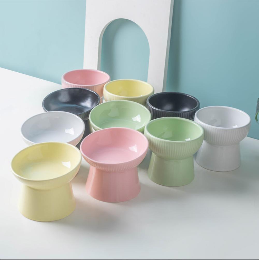 Ceramic Pet Bowl Neck Protection Cat Bowl Dog Bowl Solid Color Oblique Mouth Single Bowl Cat Bowl Neck Protection High
