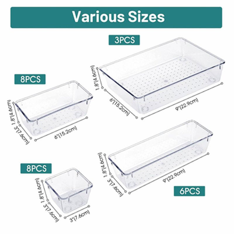 25-Piece Clear Drawer Organizer Set for Skin Care and Makeup - Large Capacity, Multifunctional Organizer