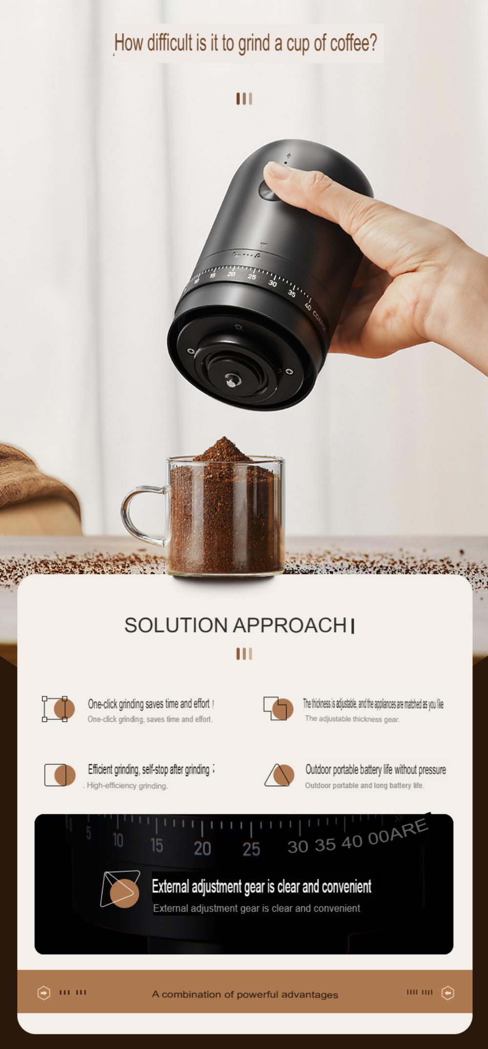 Portable Electric Burr Coffee Grinder, Small Electric Charging Mini Coffee Grinder with Multiple Grinding Settings