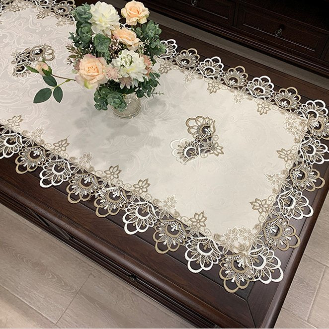 European Style Rectangular Coffee Table Mat Tablecloth Solid Color Fabric Lace Desk Cover Cloth Anti-Dust