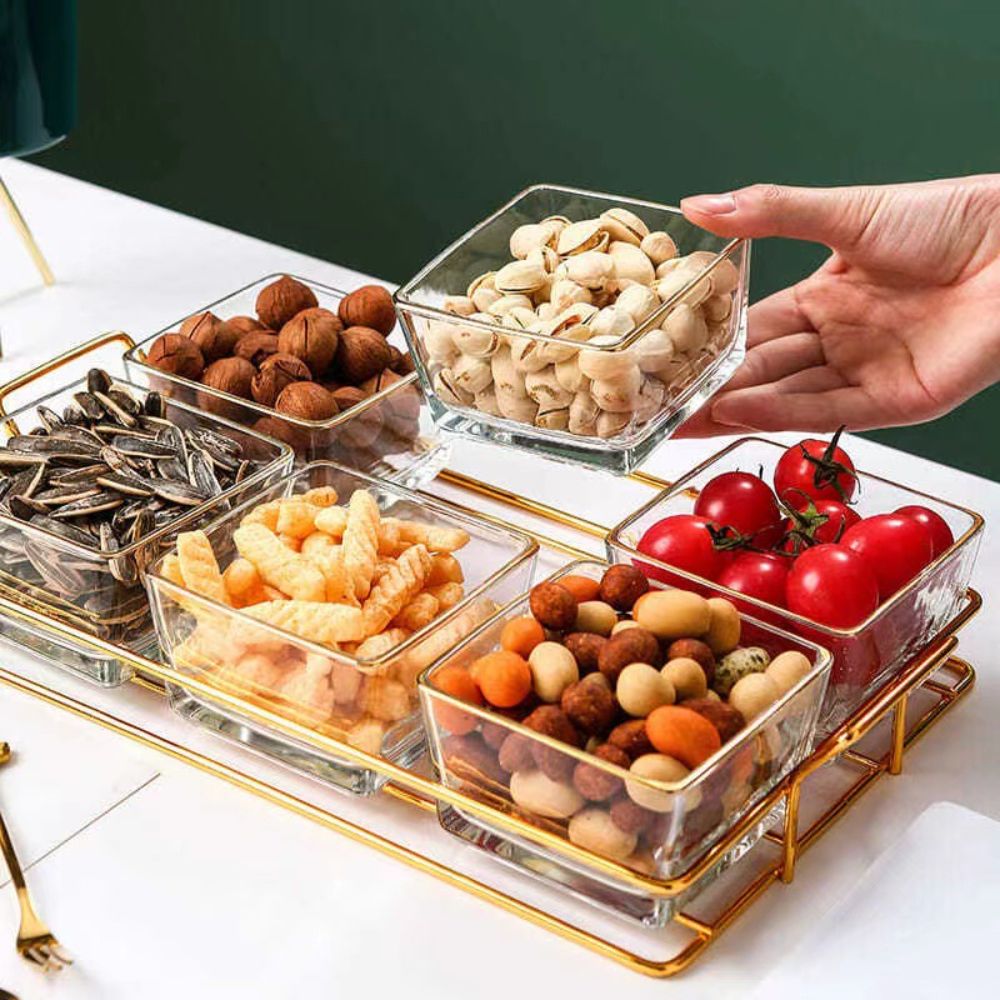 Fruit Plate Glass Compartment with Lid Household Living Room Candy Dried Fruit Tray Melon Seeds Snack Dish/ Glass Serving Tray