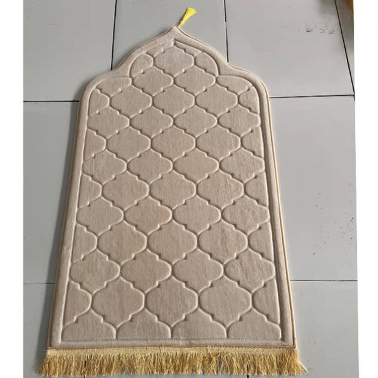 Portable Prayer Mat Collectible Floor Carpet Area Rug Elegant Embroidery Foam Padded Soft Velvet Sejadah