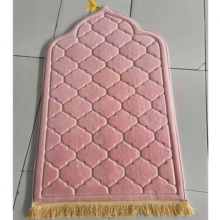 Portable Prayer Mat Collectible Floor Carpet Area Rug Elegant Embroidery Foam Padded Soft Velvet Sejadah