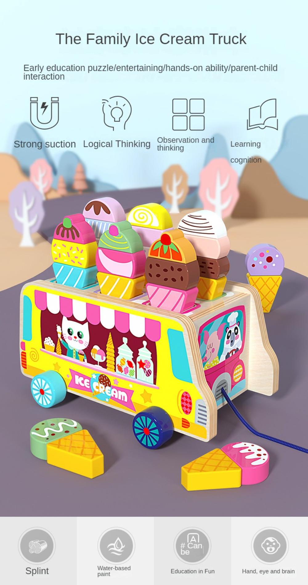 Ice Cream Toy for Toddlers - Montessori Toy for Toddler, Pretend Play Food Toys Wooden Toys for Baby- Rainbow