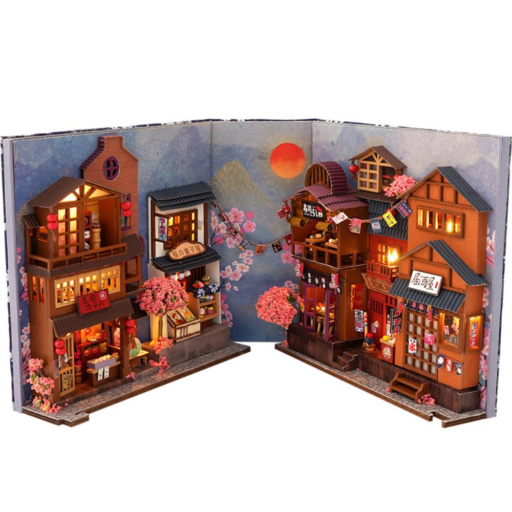 DIY Wooden Book Nook Miniatures Shelf Insert Dollhouse Building Bookshelf Bookend Home Decoration Doll Houses Toys