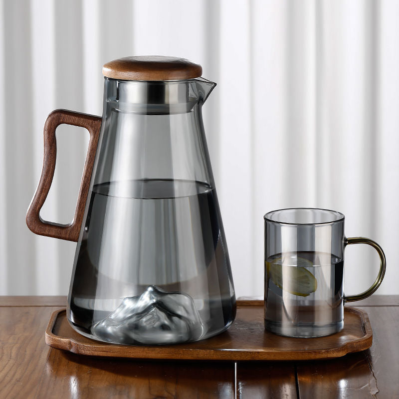 2L Heat Resistant Glass Water Pitcher with Handle, Thickened Glass Kettle Teapot, Juice Beverage Jug, Clear Water Carafe for Home Kitchen