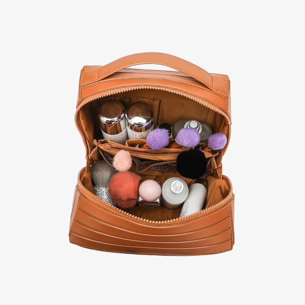 Portable Standing Toiletry Bag Cosmetic Storage Bag Large Capacity with Partition Zipper Strap Handle Skin Care Cosmetic