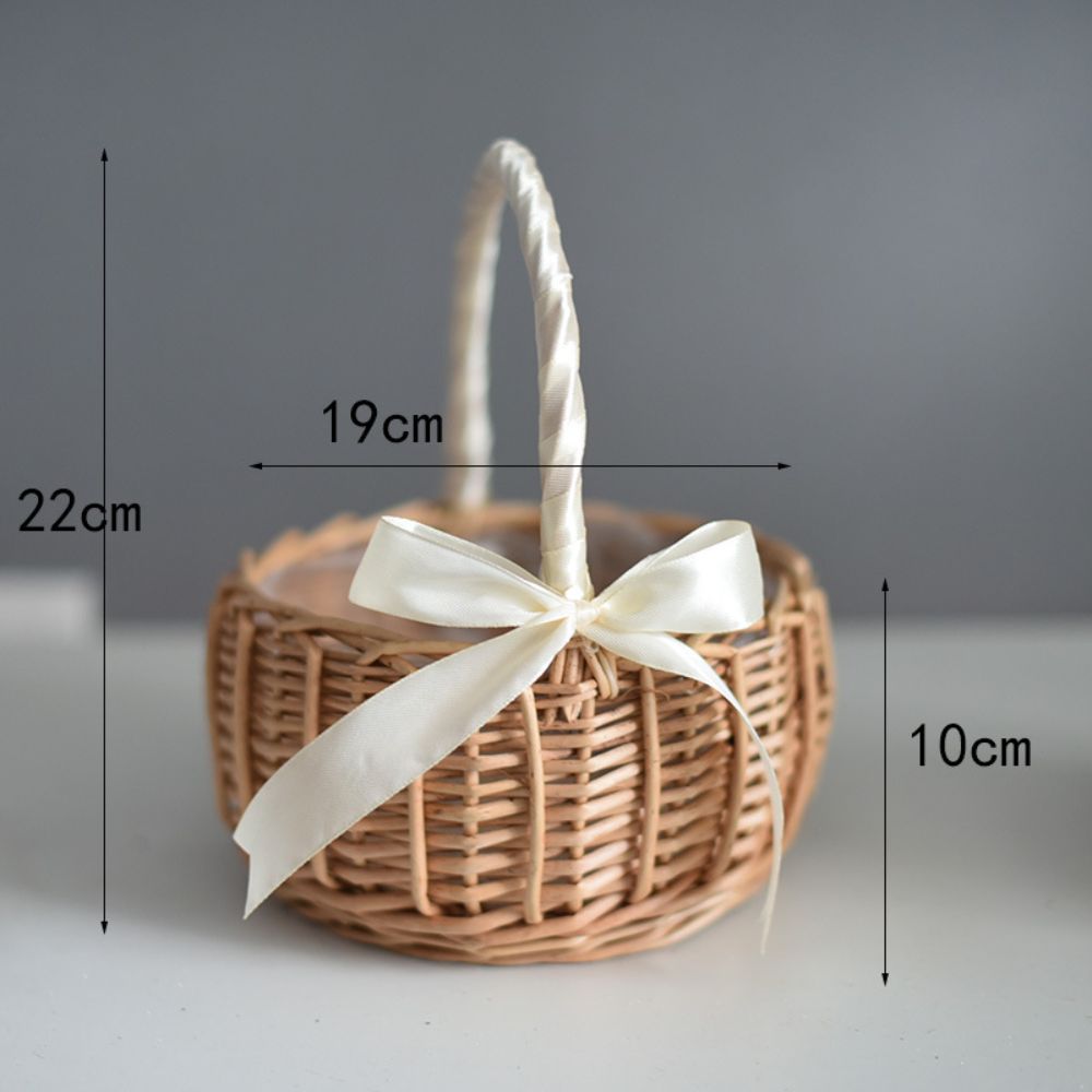 Flower Girl Bowknot Basket Bridal Portable Handmade Woven Baskets Home Decorations for Wedding Party