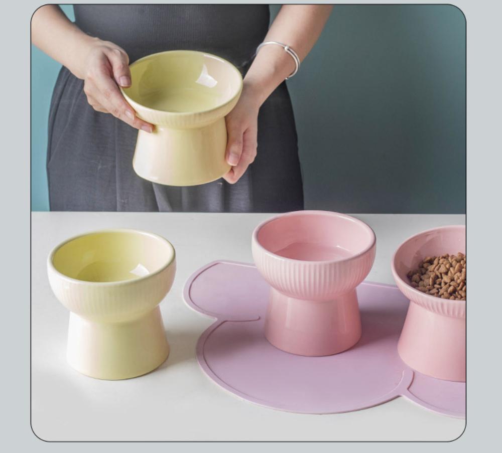 Ceramic Pet Bowl Neck Protection Cat Bowl Dog Bowl Solid Color Oblique Mouth Single Bowl Cat Bowl Neck Protection High