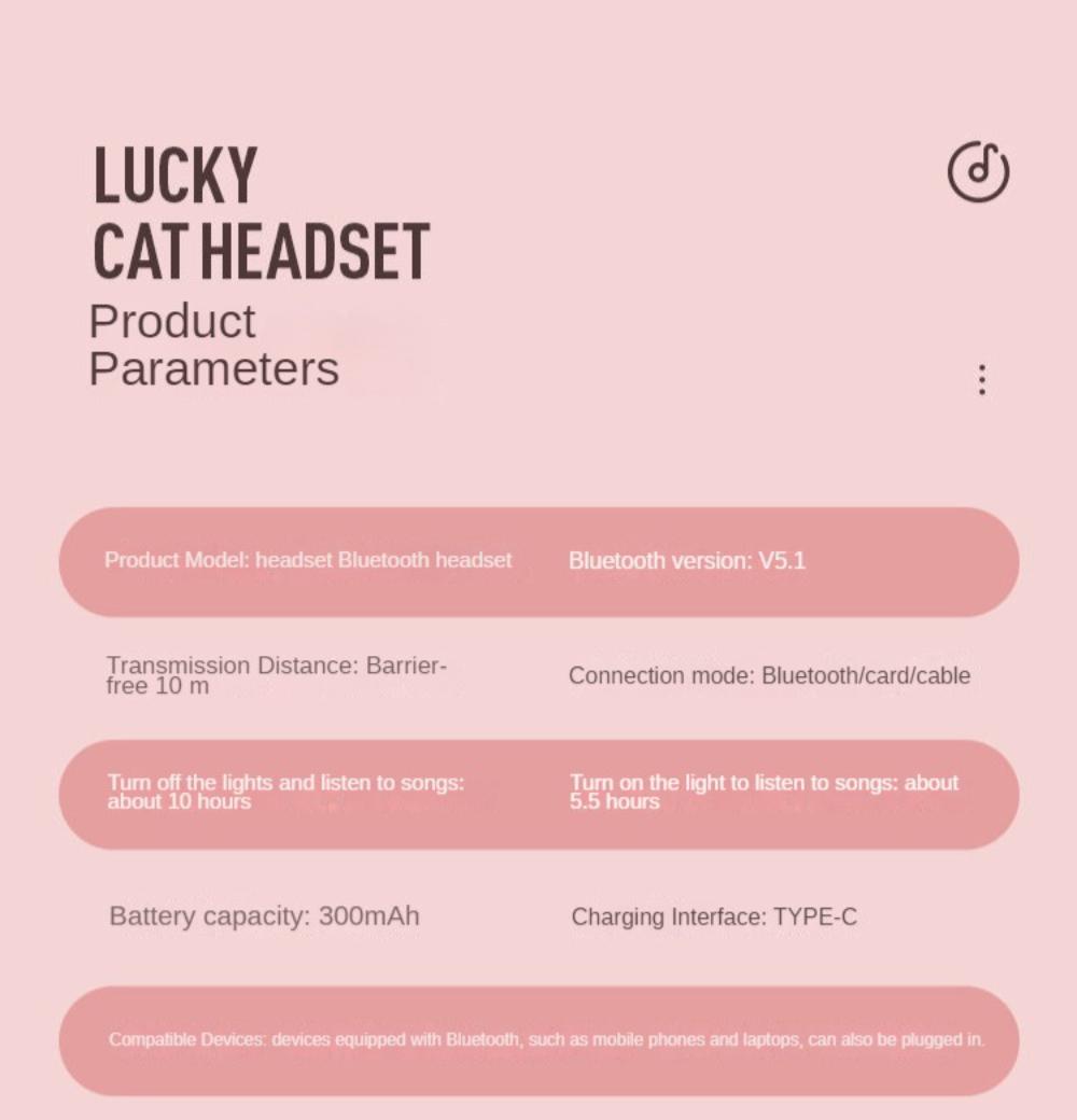 Cat's Ears Headset RGB Light Smile Face TWS Headset Gradient New Headphone Pink Little Girl Earphone