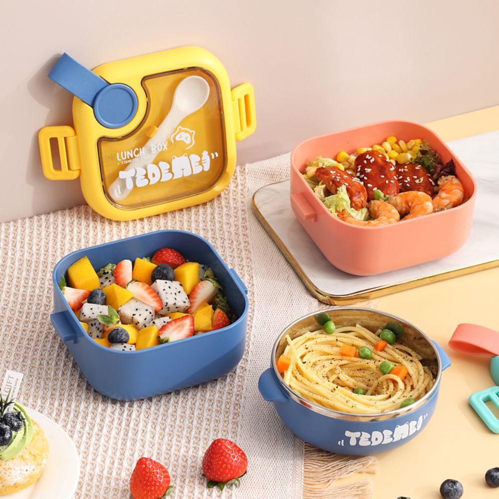 PORTABLE BABY CUTE LUNCH BOX STAINLESS STEEL PP KID BABY FOOD CONTAINER BABY TRAVEL TABLEWARE